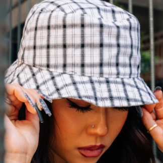 Bucket Hat „Checkered Classic“  - White Grey -
